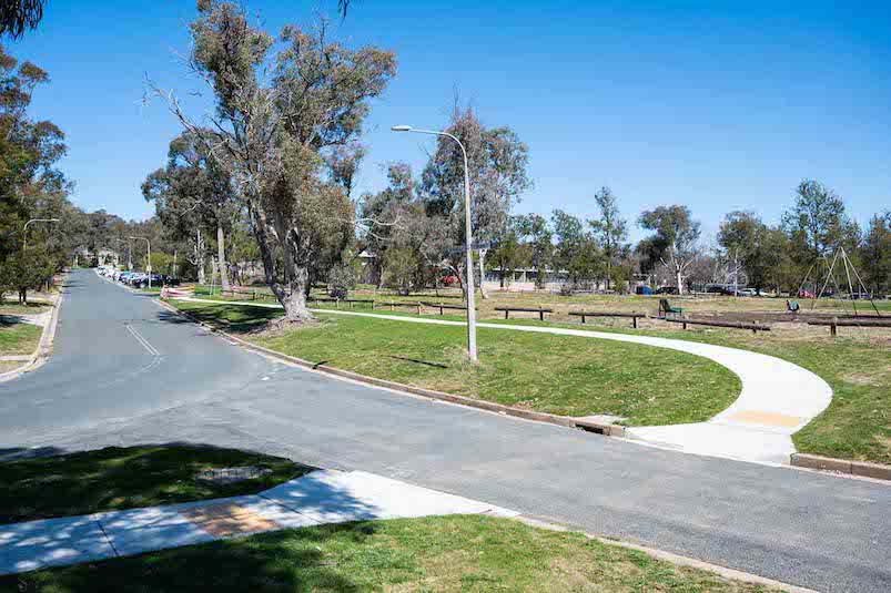 Image of a new path along the northern side of Banaga Place adjacent to the oval which will link to the new path on Banambila Street in Aranda.