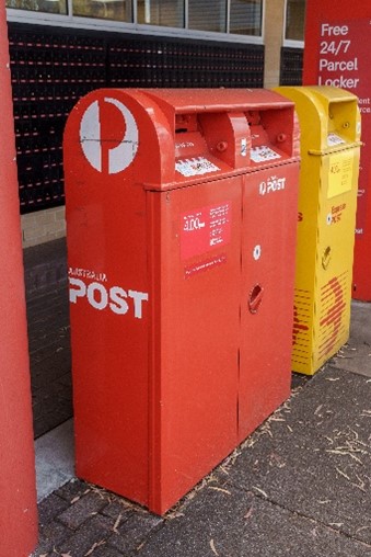 Red and yellow post boxes