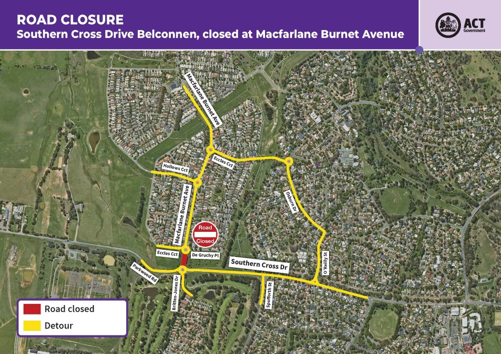 Map showing Southern Cross Drive closure.