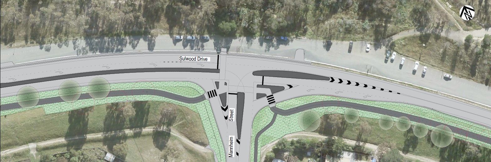 This image show the planned layout of the upgraded Sulwood Drive and Mannheim Street intersection.