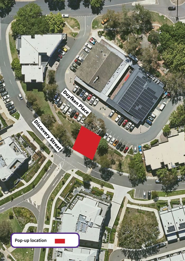 A map showing the pop-up location on Discovery Street in Red Hill.