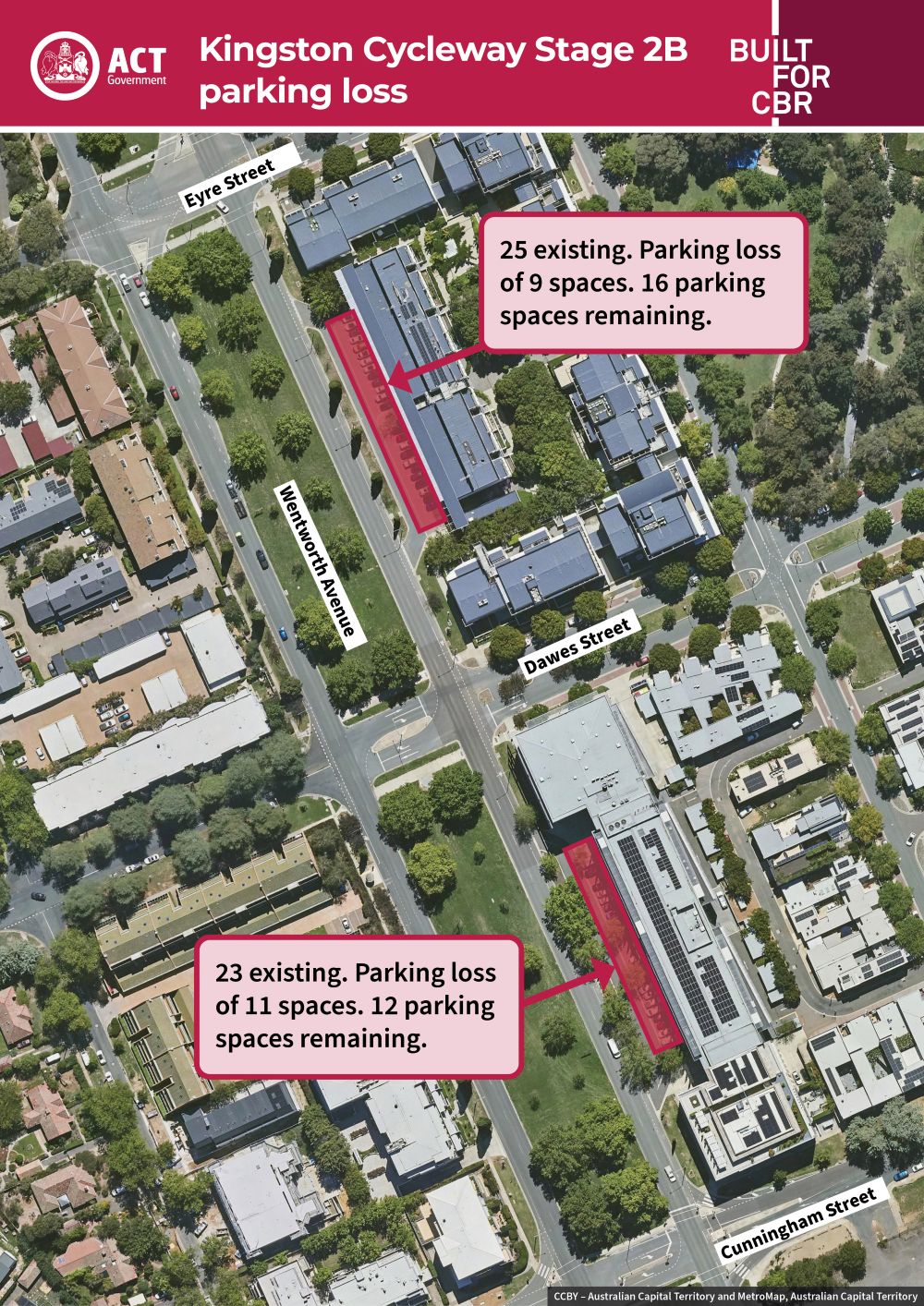 Map showing where parking spots will be lost in Kingston.