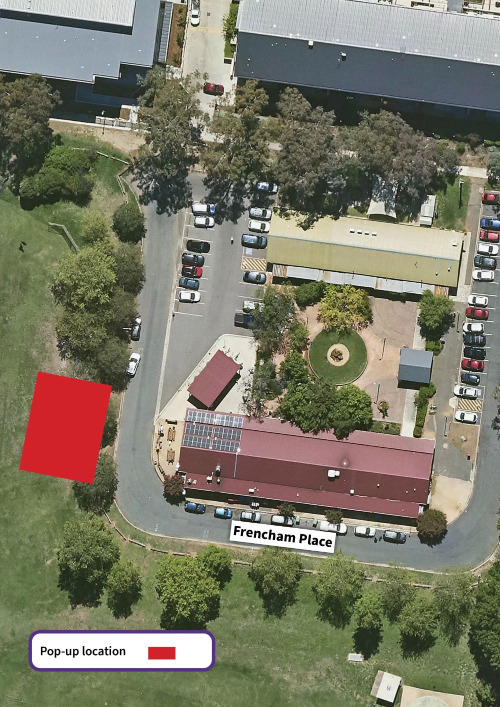 A map showing where the pop-up session will be near Frencham Place.