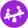Purple icon of children on a seesaw