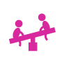 White icon of children on a seesaw